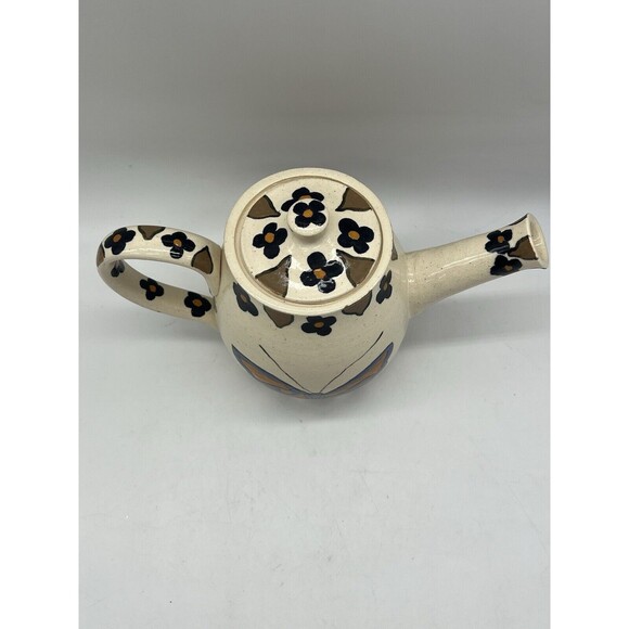 Artist Handmade Glazed Pottery Pitcher Butterfly Floral Design Spring Decor - Picture 4 of 16